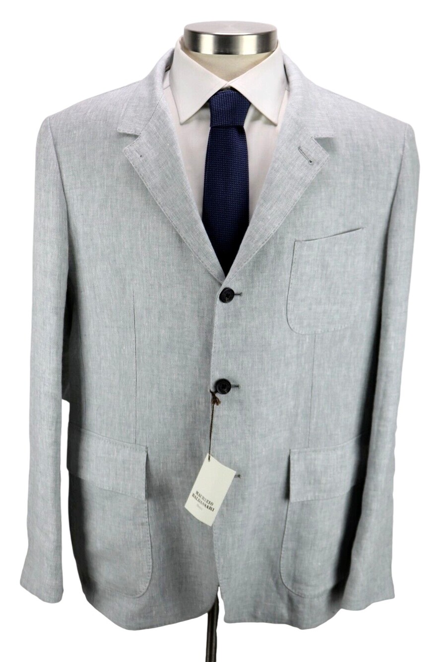 Maurizio Baldassari Jacket 46 (56 EU) Mens Light Grey Linen Travel Coat Italy